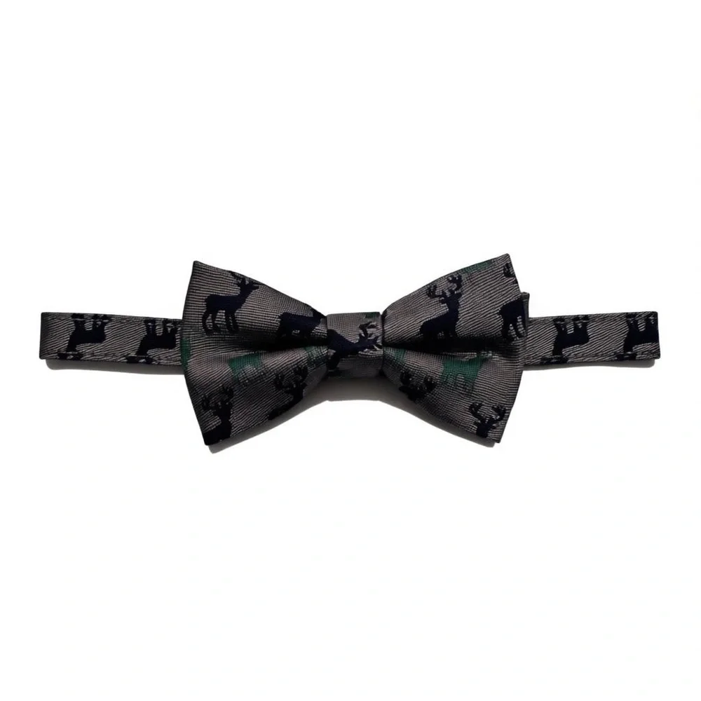 NWT Janie and Jack Baby Boys Gray Bow Tie with Moose Print Classic Preppy Winter
